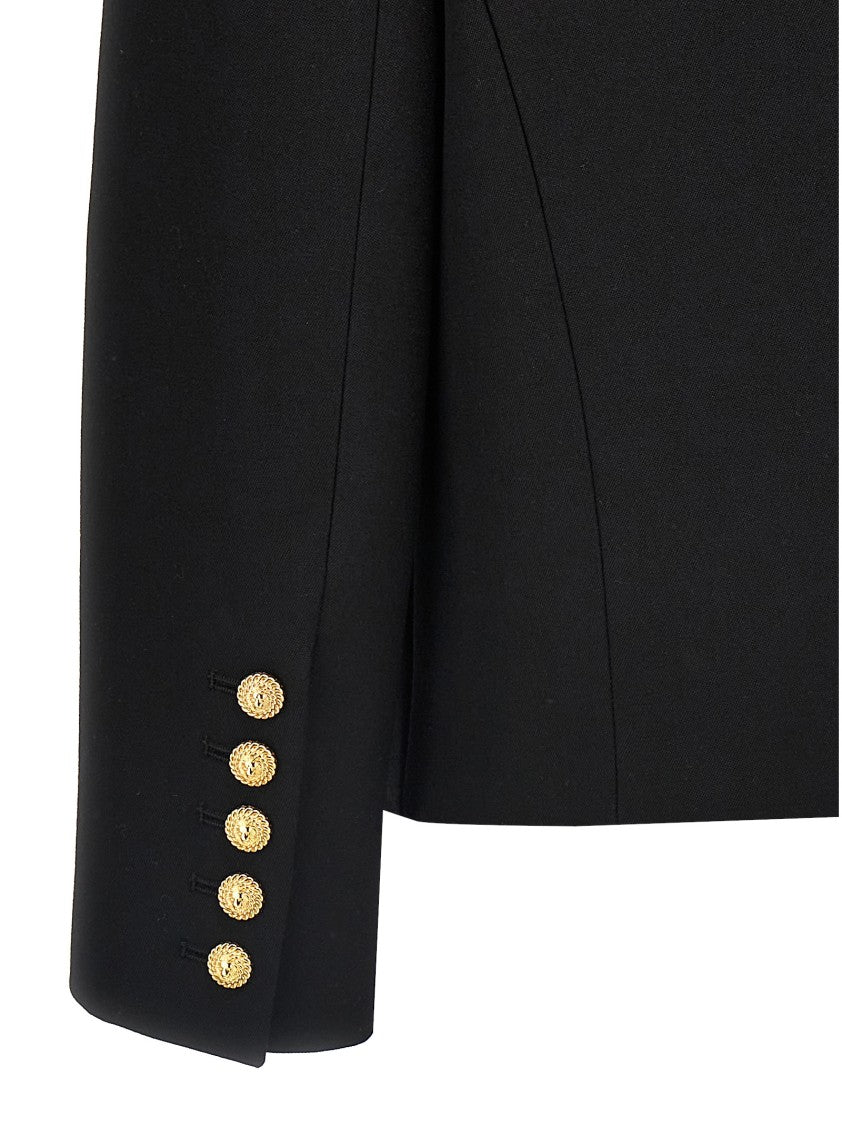 Balmain Grain De Poudre Blazer With Satin Lapels And Logo Buttons
