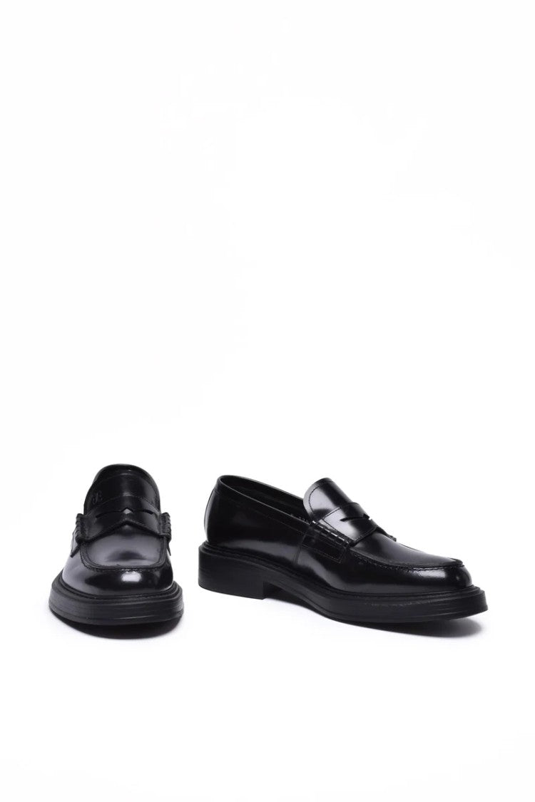 Fabi Black Polished Brushed Leather Loafers