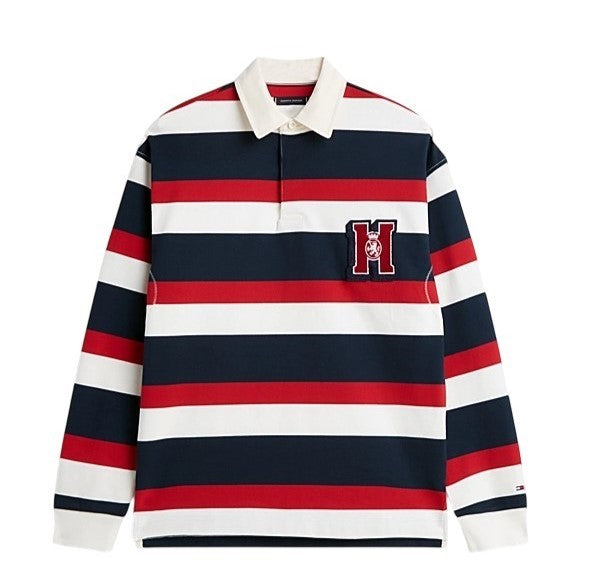 Tommy Hilfiger Crest Striped Rugby Shirt With Classic Collar And Iconic Branding