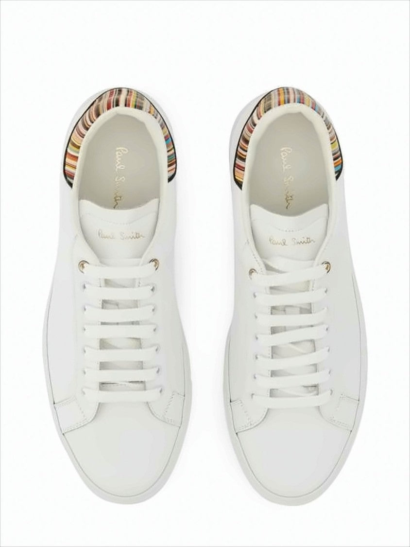 Paul Smith Low-Top Leather Sneakers With Multicolor Striped Heel Tab