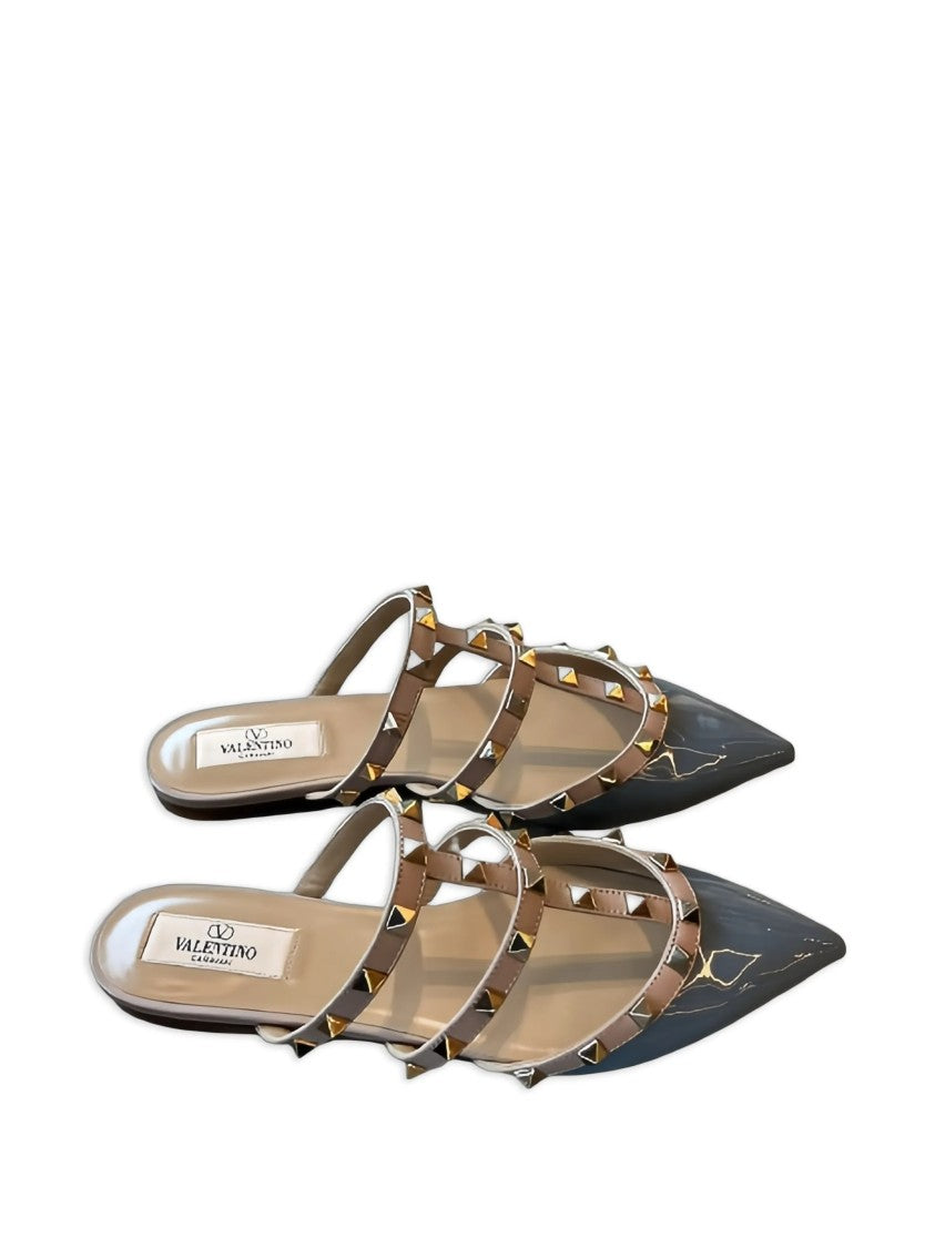 Valentino Blue Pointed-Toe Pyramid Stud Patent Mules