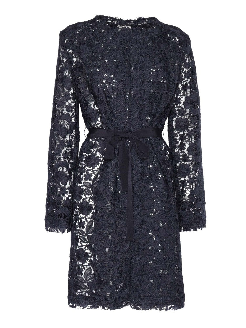 P.A.R.O.S.H. Long Floral Lace Jacket With Belted Waist