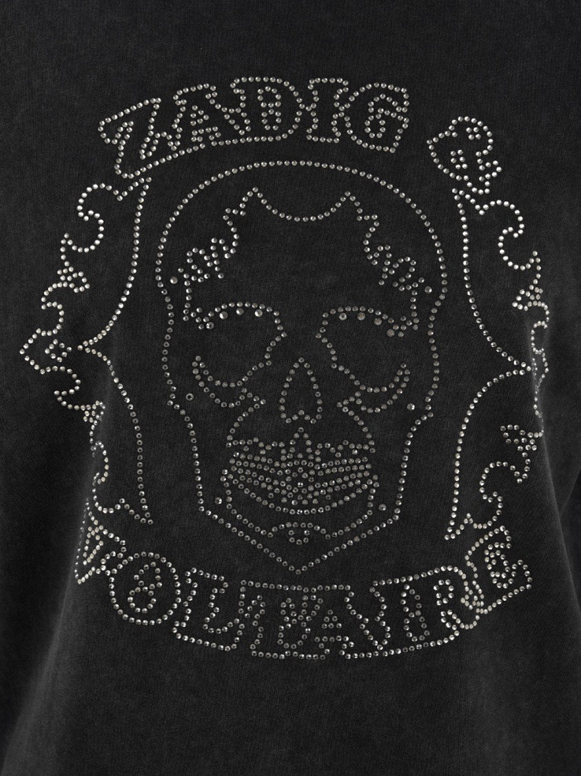 Zadig & Voltaire Boxy Black Top With Studded Skull Design