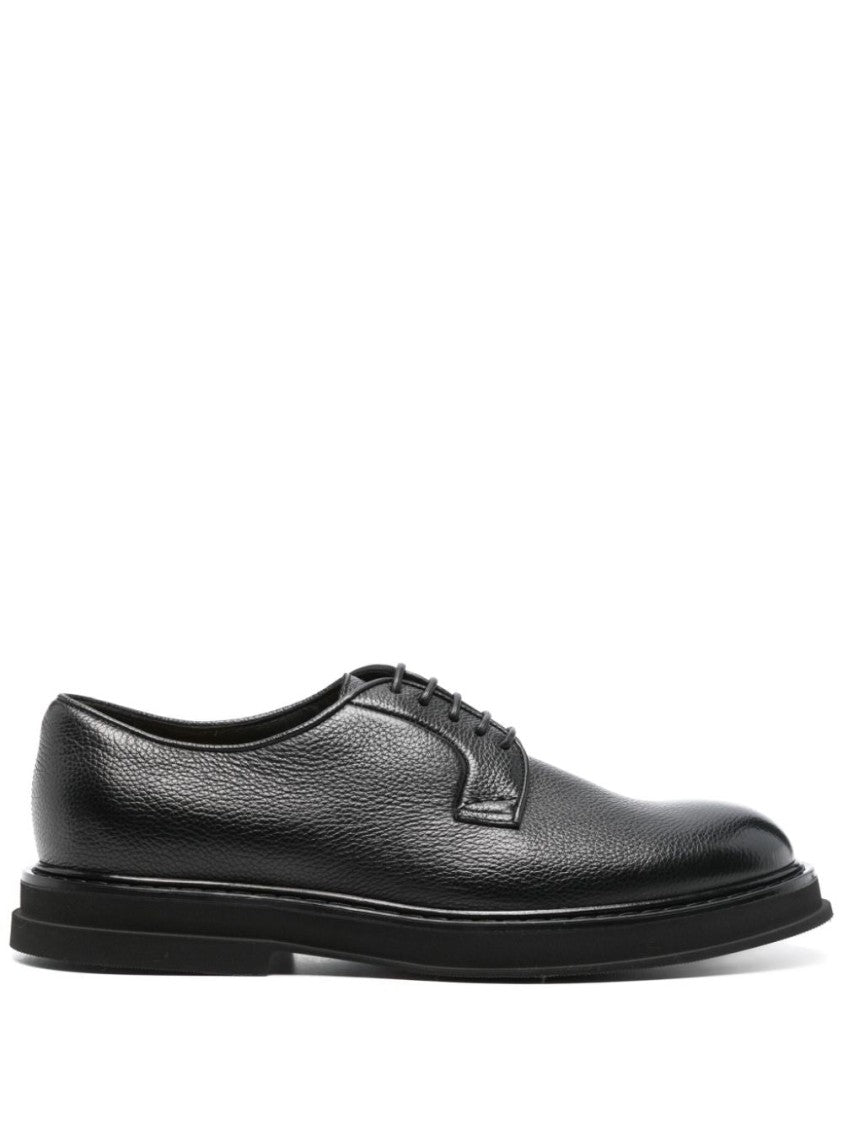 Doucal's Closed Black Derby Shoes With Lace-Up Front
