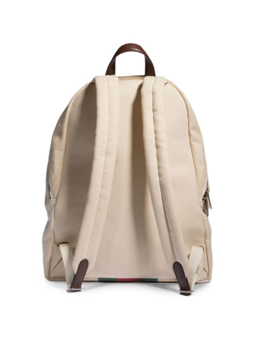 Gucci Beige Cotton Vertical Stripe Backpack
