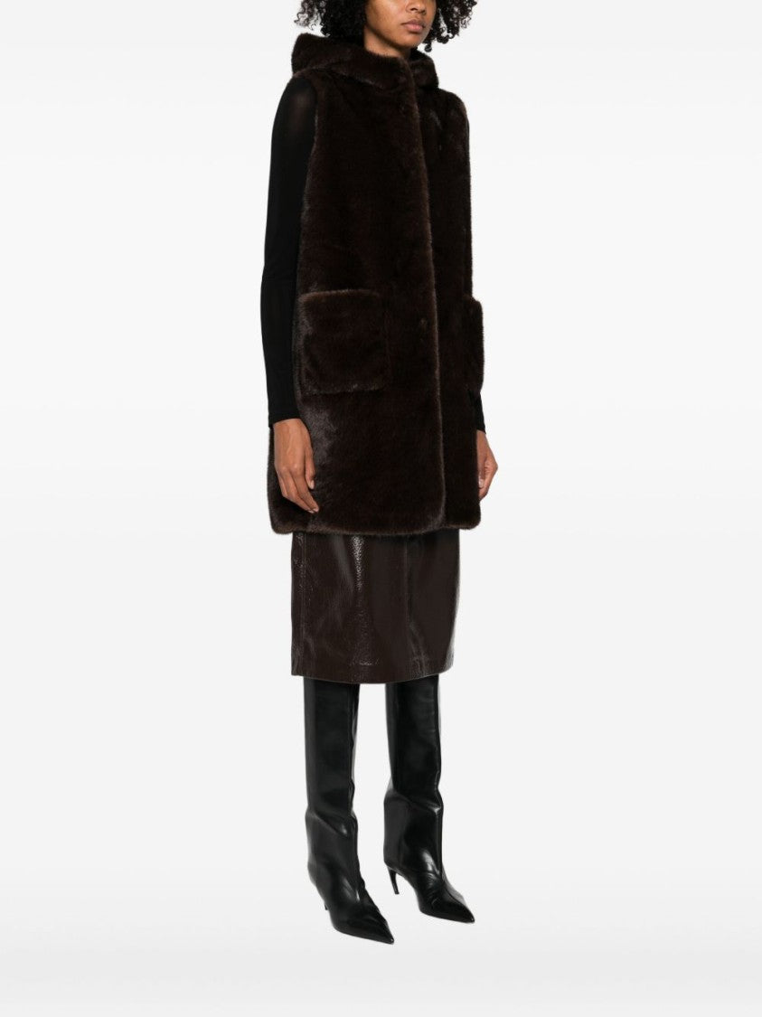Betta Corradi Sleeveless Brown Faux Fur Coat