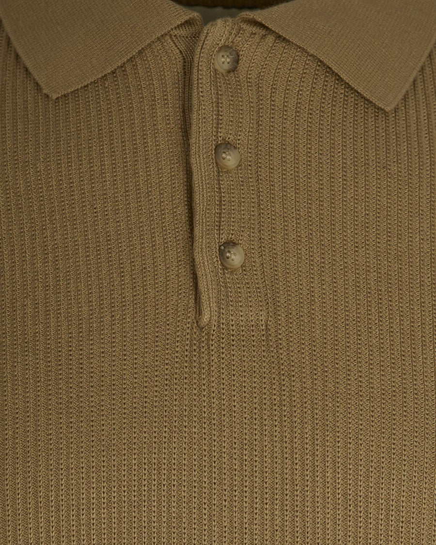 Emporio Armani Brown Ribbed Knit Polo Shirt