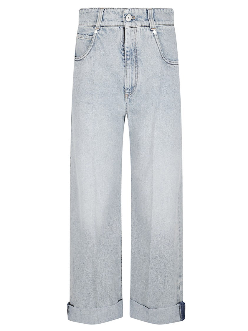 Brunello Cucinelli Light-Wash Denim Trousers With Rolled Hems