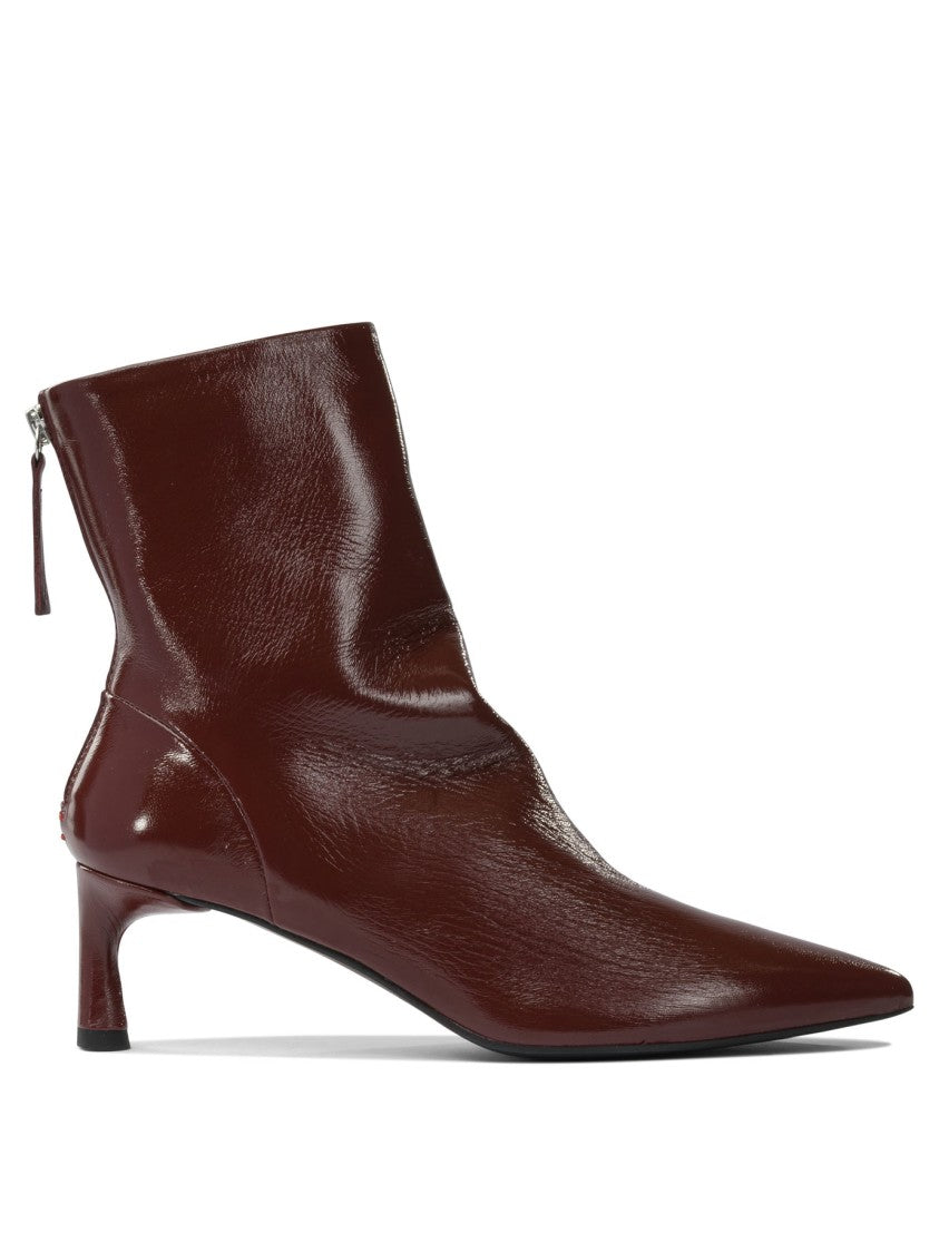 Halmanera Bordeaux Calf Leather Ankle Boots With Pointed Toe And Kitten Heel