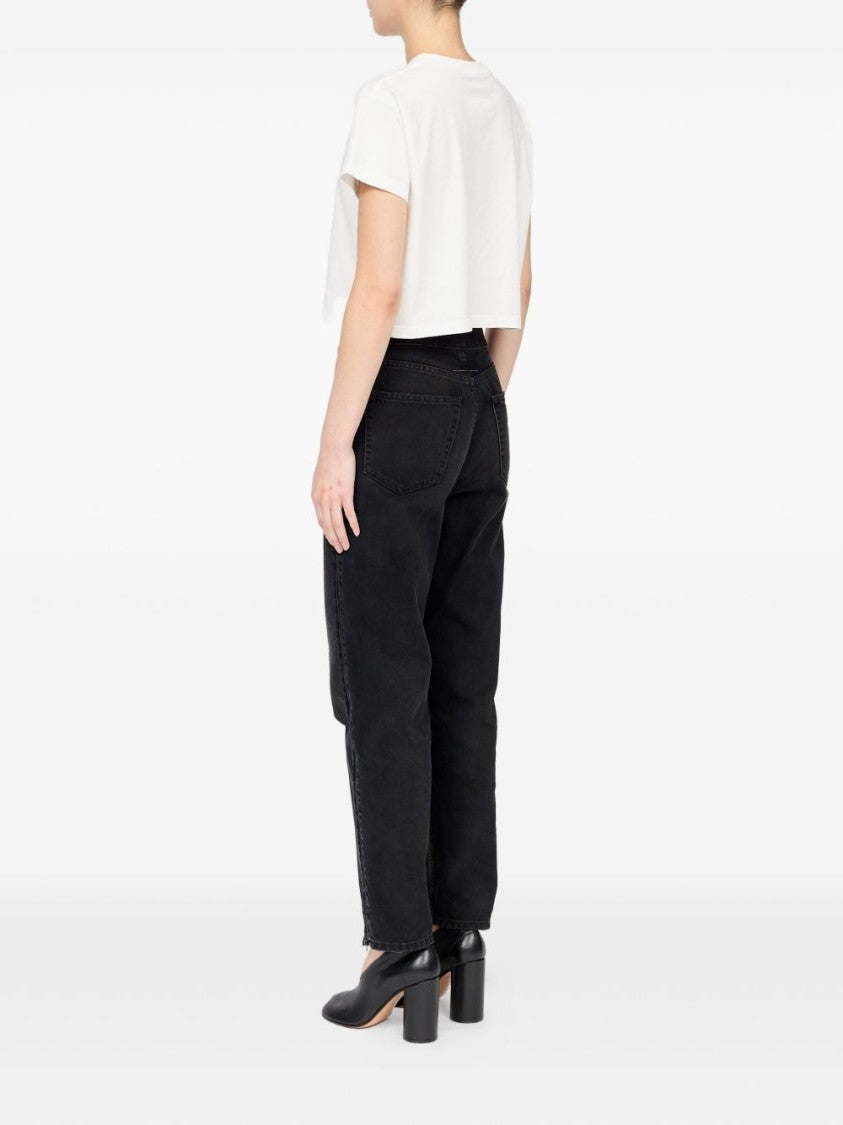 Mm6 By Maison Margiela Black Cropped Short-Sleeved Minimalist T-Shirt