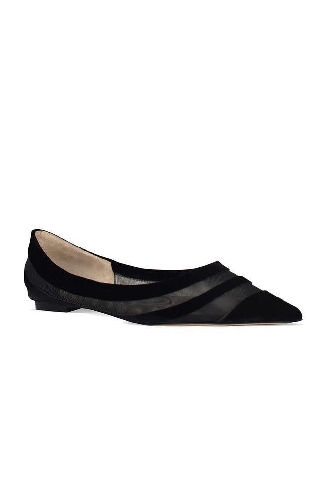Jimmy Choo Black Velvet And Fishnet Canvas Flat Ballerinas