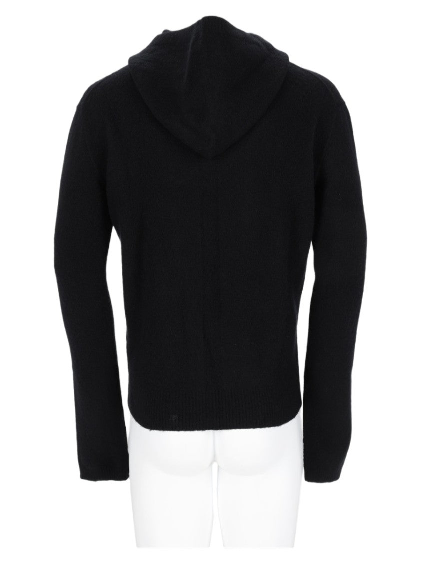 Rick Owens Minimalist Black Sweater With Subtle Hood And Fine-Knit Fabric
