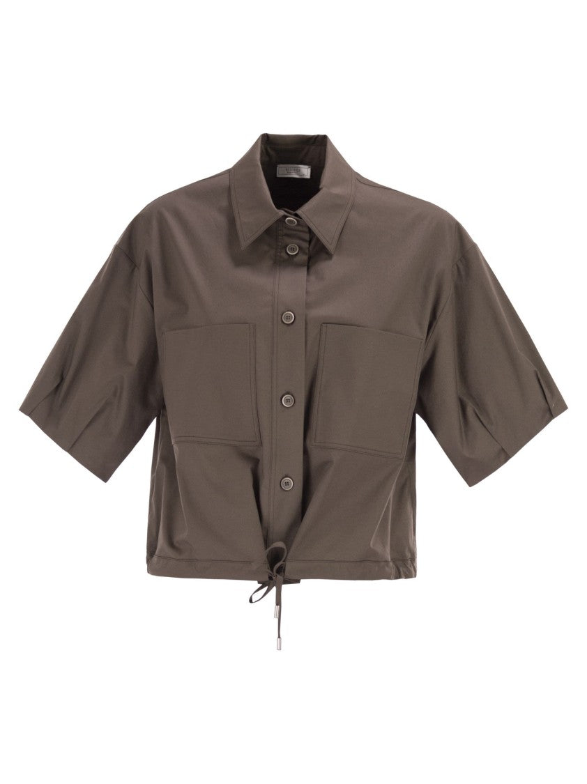 Peserico Cropped Stretch Cotton Shirt With Drawstring
