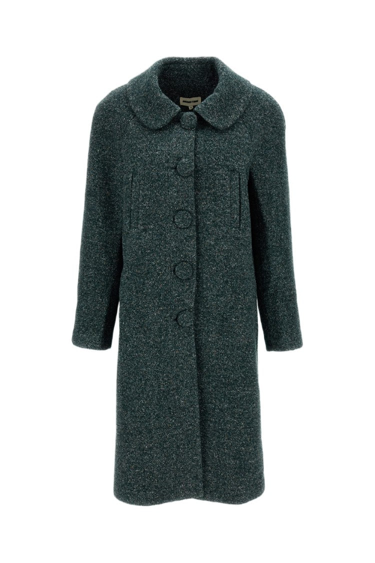 Shushu/Tong Green Oversized Peter Pan Collar Wool-Blend Long Coat