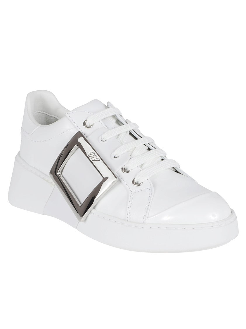 Roger Vivier Low-Top Leather Sneakers With Oversized Metallic Buckle Detail