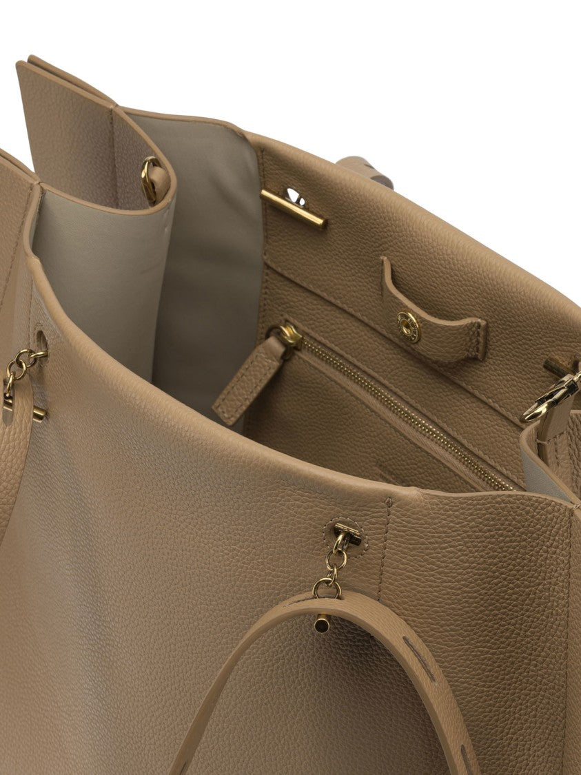 Minobossi Textured Leather Shoulder Bag With Gold-Tone Hardware