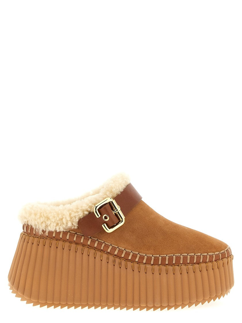 Chloé Suede 'Nama' Sabots With Shearling Lining