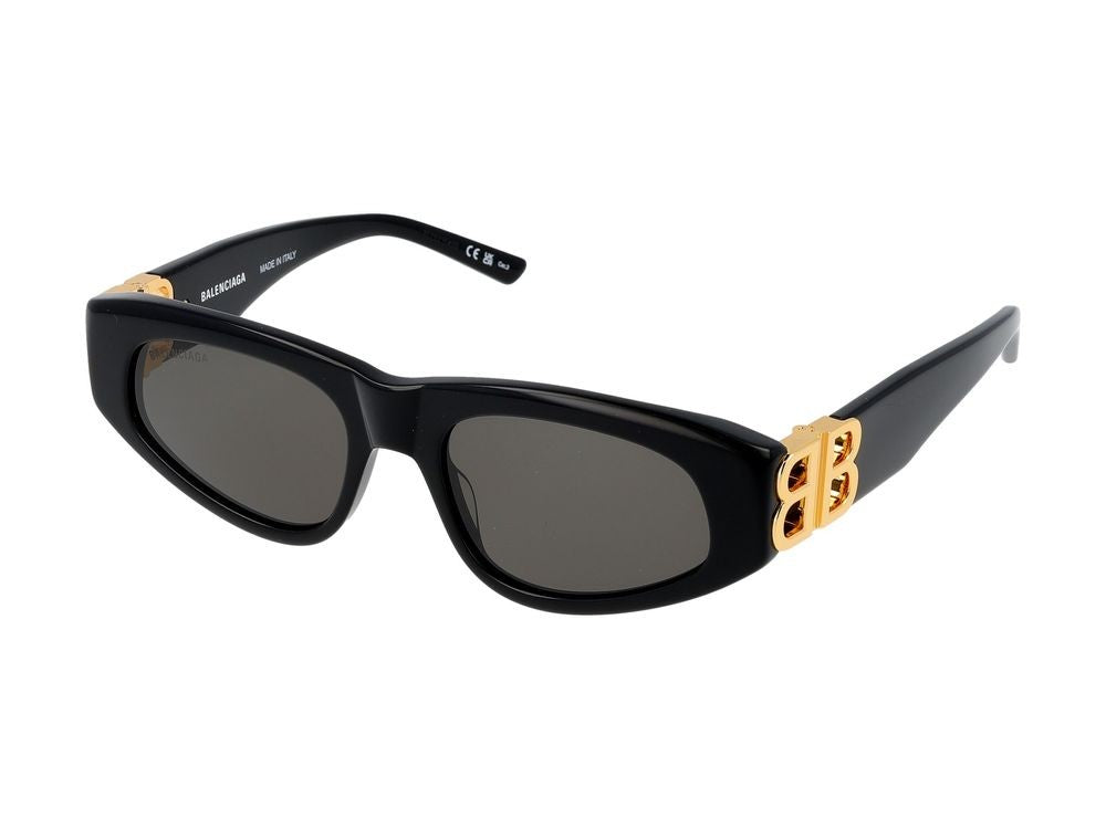 Balenciaga Black Gold-Tone Oversized Rectangular Sunglasses