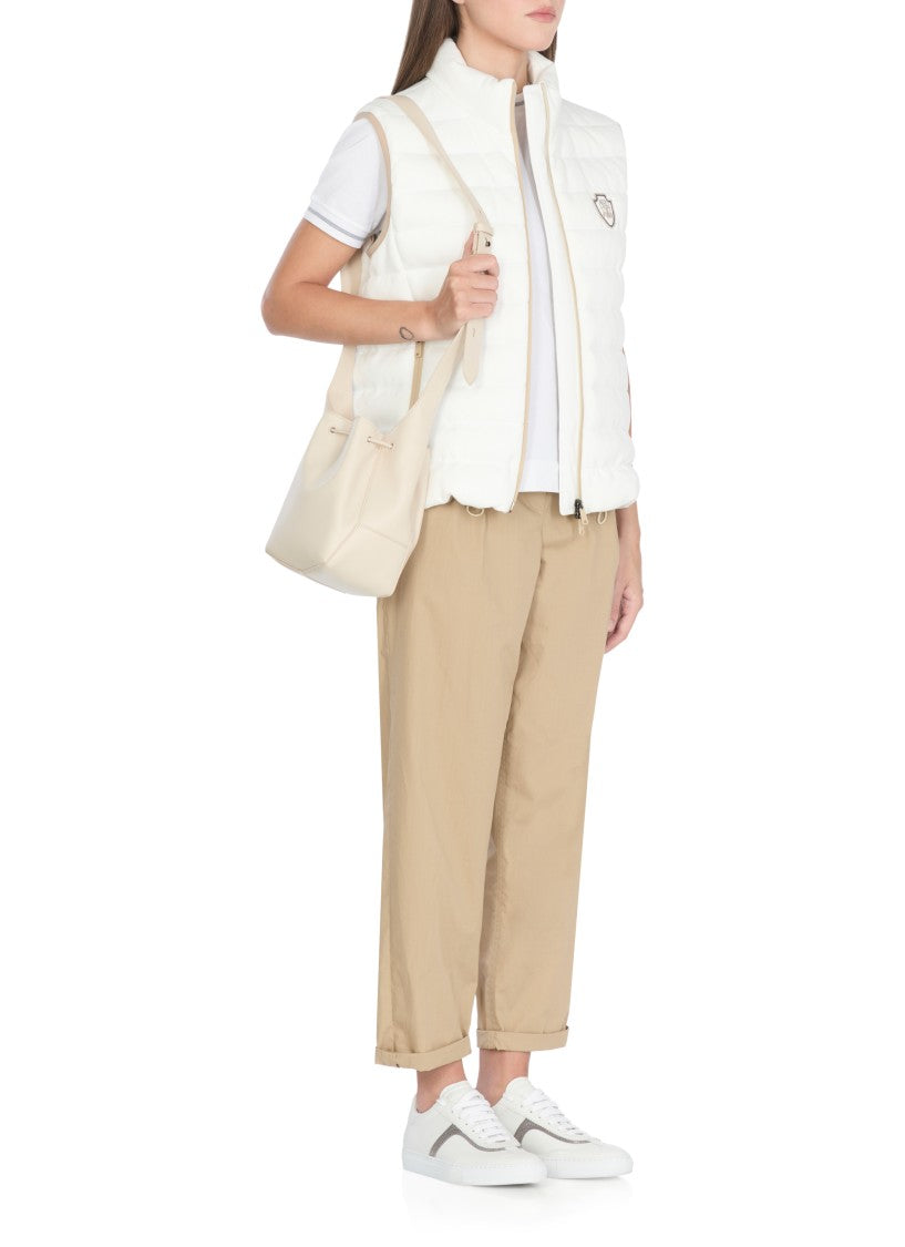 Brunello Cucinelli White Cotton T-Shirt With Contrasting Logo Detail