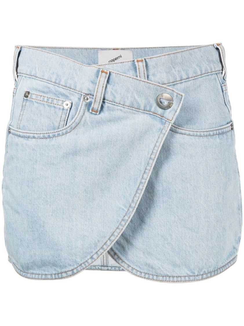 Coperni Asymmetric Wrap Skirt In Ice Blue Cotton Denim