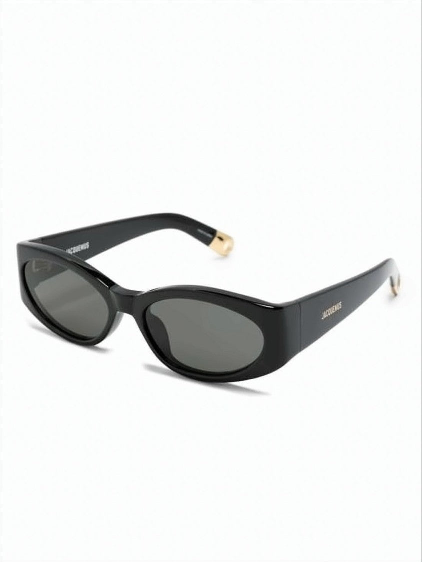 Jacquemus Narrow Oval Black Acetate Sunglasses With Gold Accents
