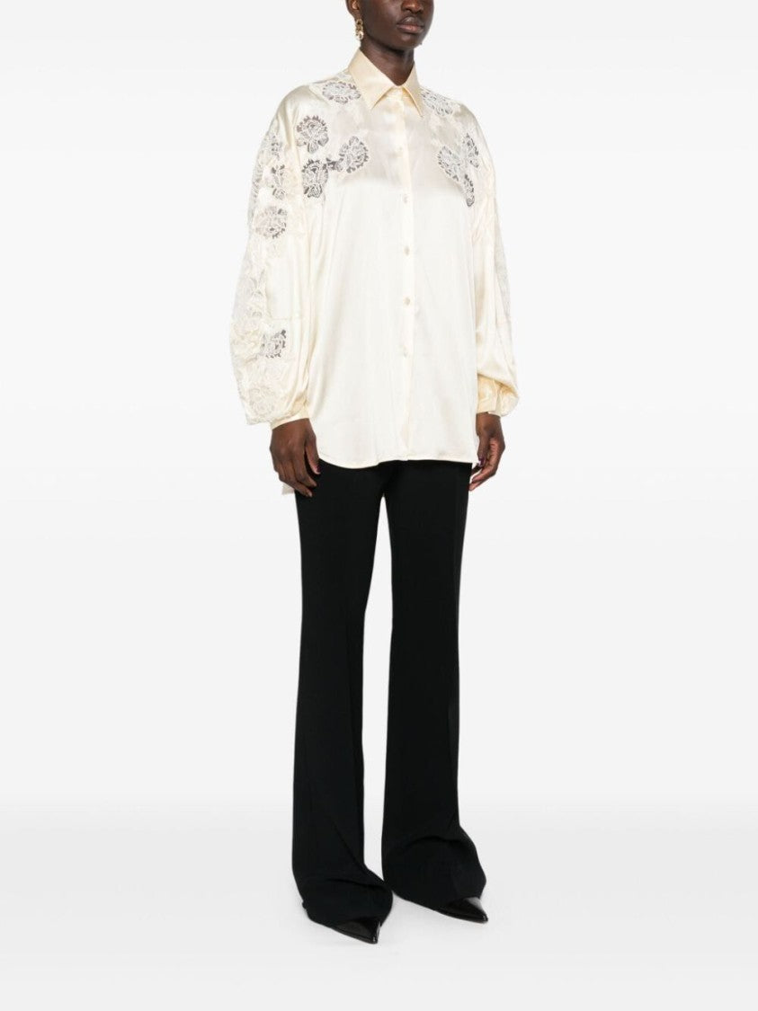 Ermanno Scervino Satin Finish Shirt With Floral Embroidery