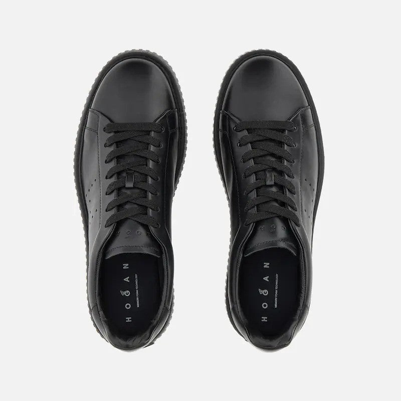 Hogan Black Minimalist Perforated Leather Sneakers