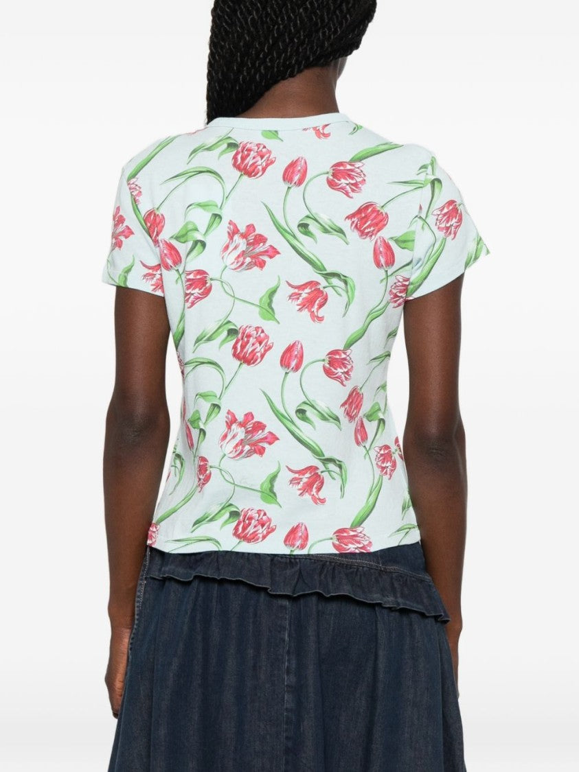 Kenzo Light Blue Floral Print Crew Neck Top