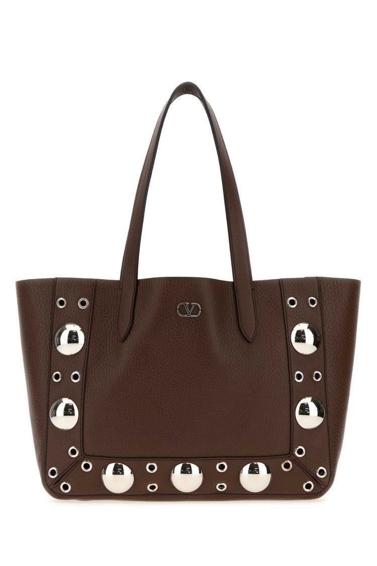 Valentino Garavani Brown Leather Small Nellcôte Shopping Bag