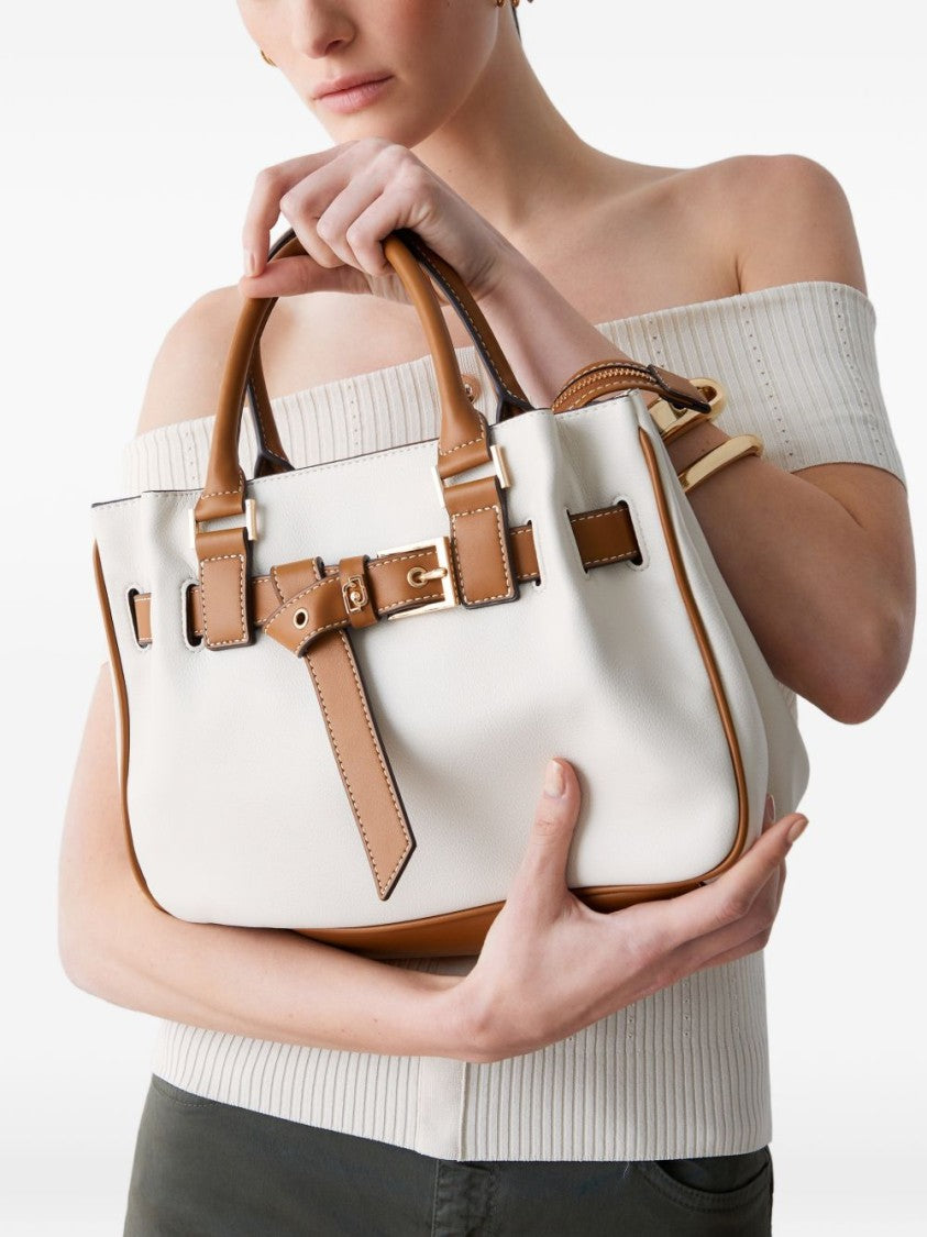 Liu Jo White Two-Tone Buckle Shoulder Bag