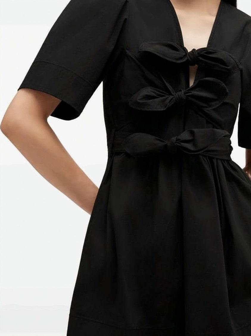 Ganni Mini Dress With Deep V-Neckline And Bow Detail