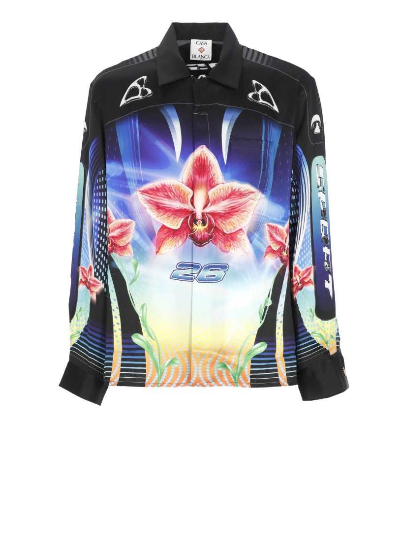 Casablanca Black Orchid Racer Silk Shirt