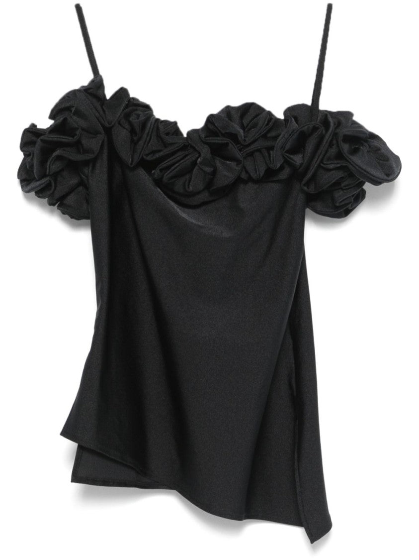 Coperni Black Off-Shoulder Asymmetric Hem Top