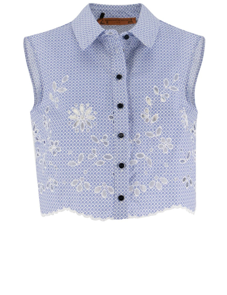 Ermanno Scervino Floral Embroidered Sleeveless Shirt With Scalloped Hem
