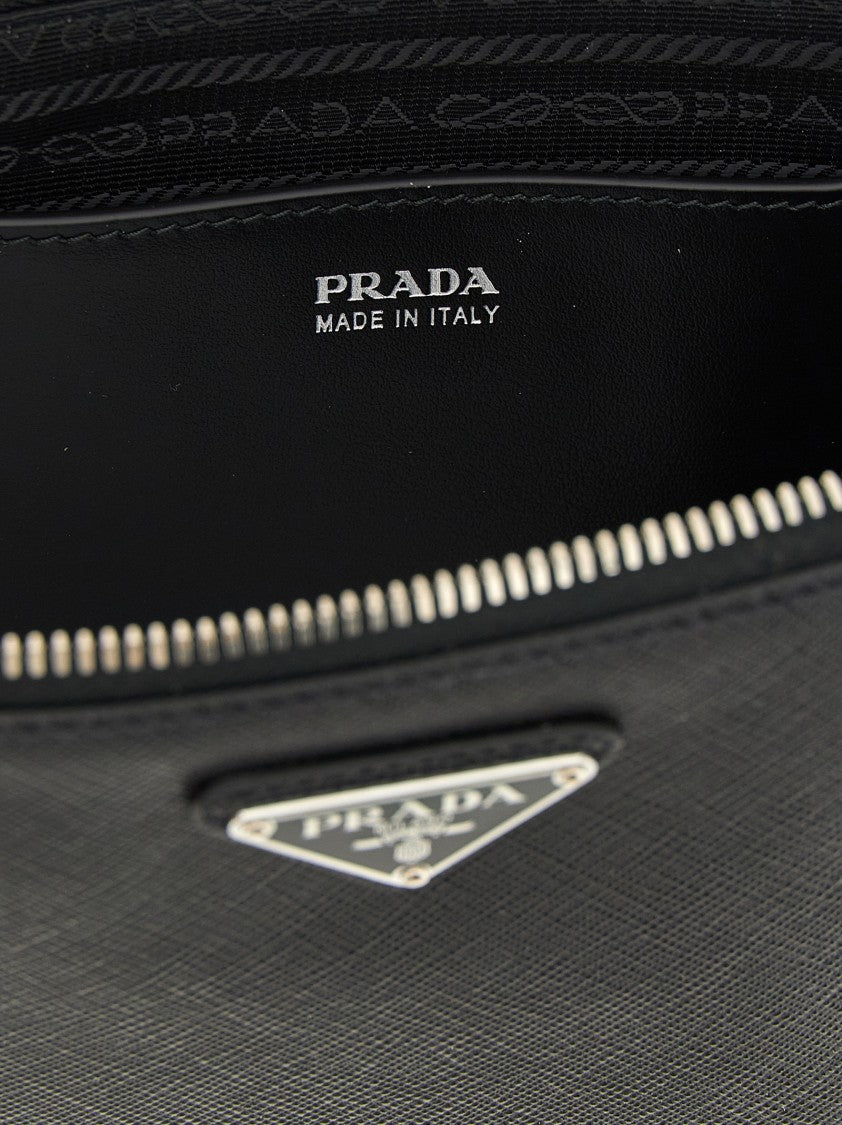 Prada Refined Saffiano Leather Clutch With Enameled Logo
