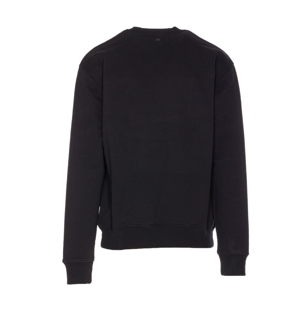 Ami Minimalist Black Long-Sleeve Crewneck Sweatshirt With Heart Logo