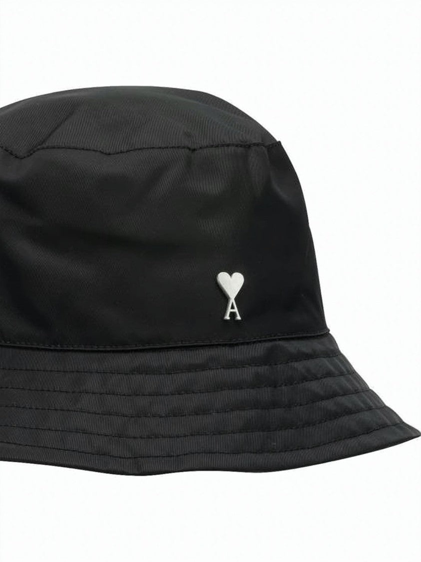 Ami Paris Nylon Bucket Hat With Metallic Heart Emblem