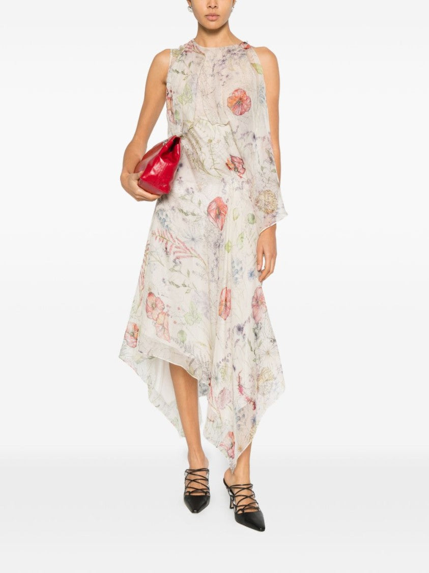 Alexander Mcqueen Asymmetrical Midi Dress With Applique Ruffles