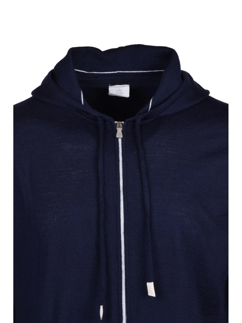 Eleventy Blue Silk-Blend Hooded Cardigan