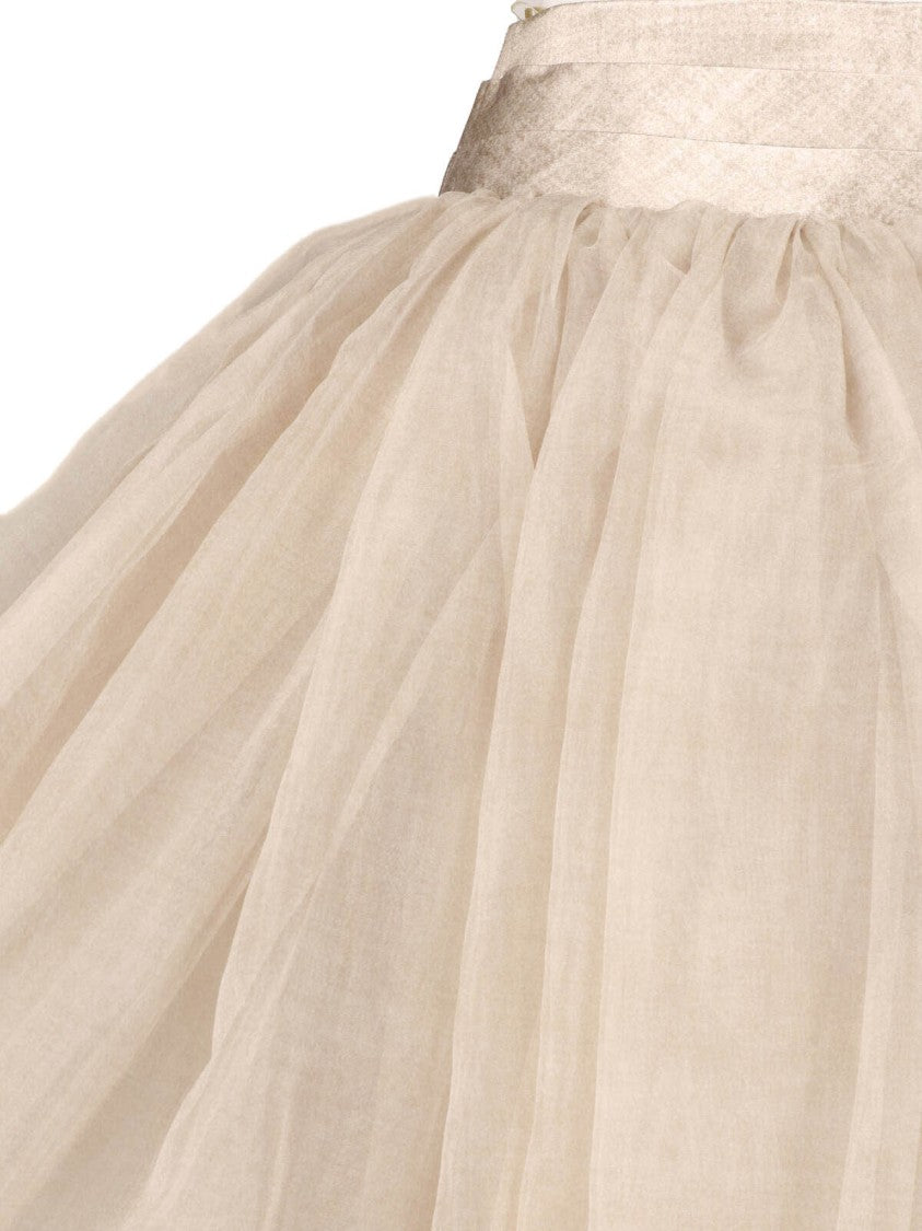 Ermanno Scervino Beige Balloon Organza Midi Skirt