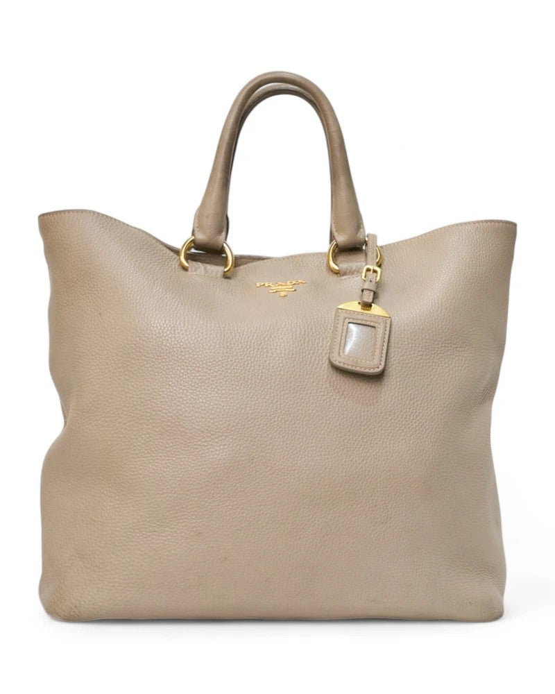 Prada Vertical Shopper Bag Grained Taupe