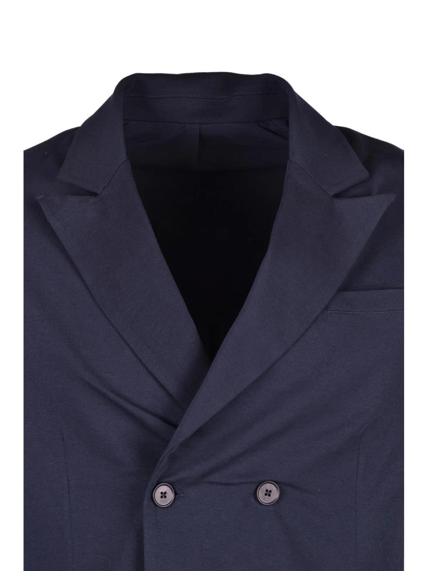 Alpha Studio Navy Blue Double-Breasted Cotton Stretch Blazer