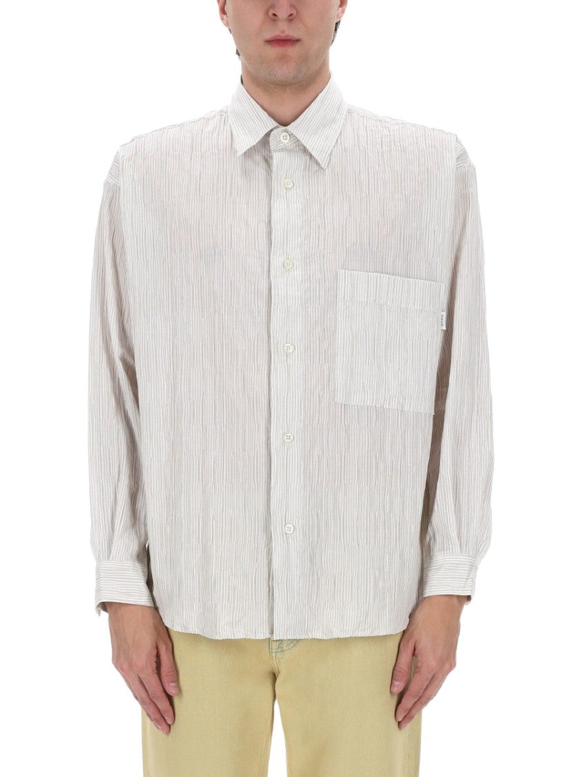 Amish Neutrals Relaxed Fit Crinkle Cotton-Blend Shirt