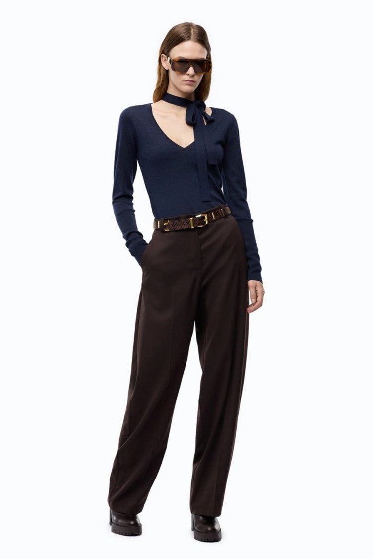 Pinko Brown Polyester-Viscose Blend Wide-Leg Trousers