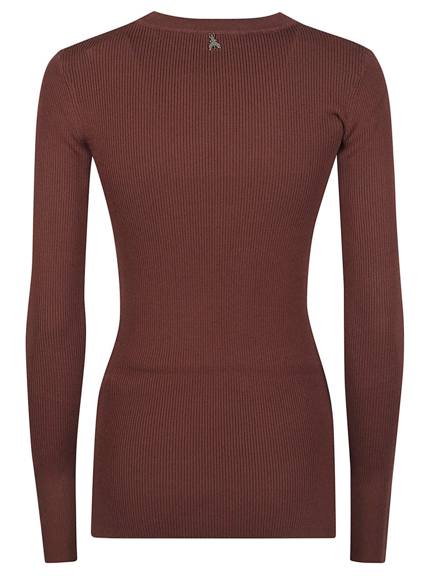 Patrizia Pepe Long Sleeve Round Neck Fitted Viscose-Blend Sweater