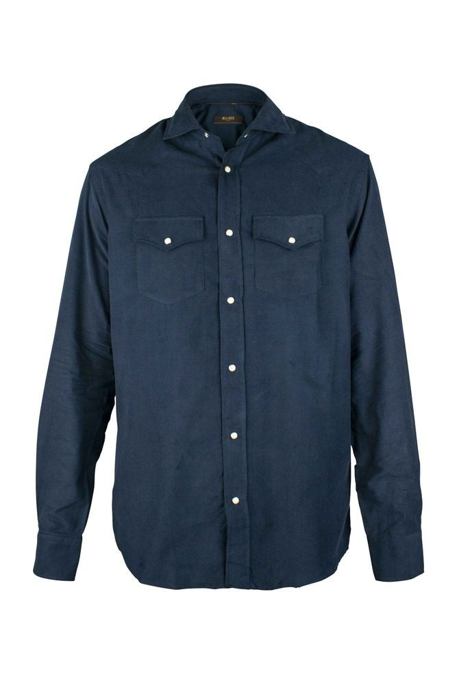 Moorer Slim Fit Navy Blue Velours Shirt