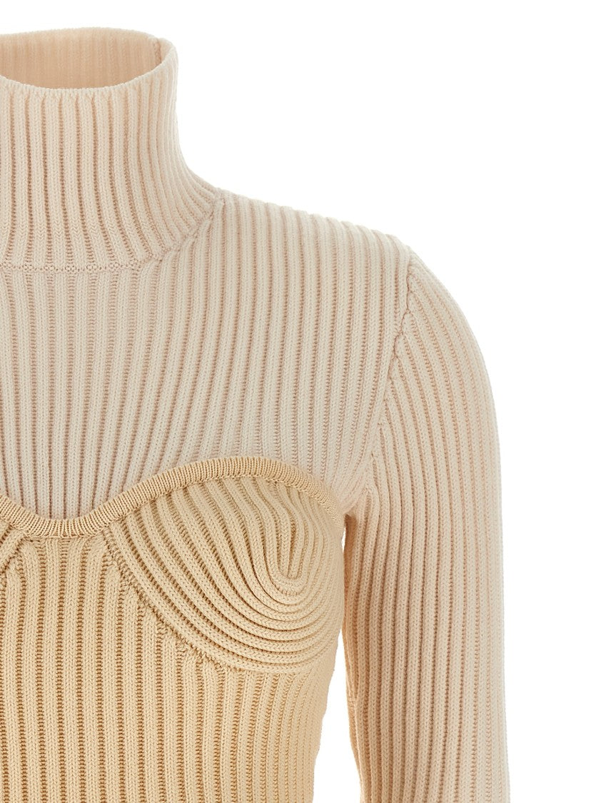 Jean Paul Gaultier Ribbed Merino Wool Sweater With Trompe L'oeil Corset Design
