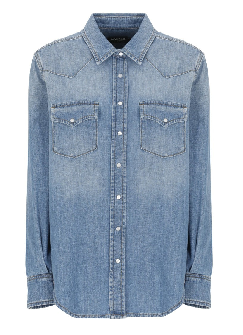 Dondup Timeless Blue Denim Shirt With Flap Pockets