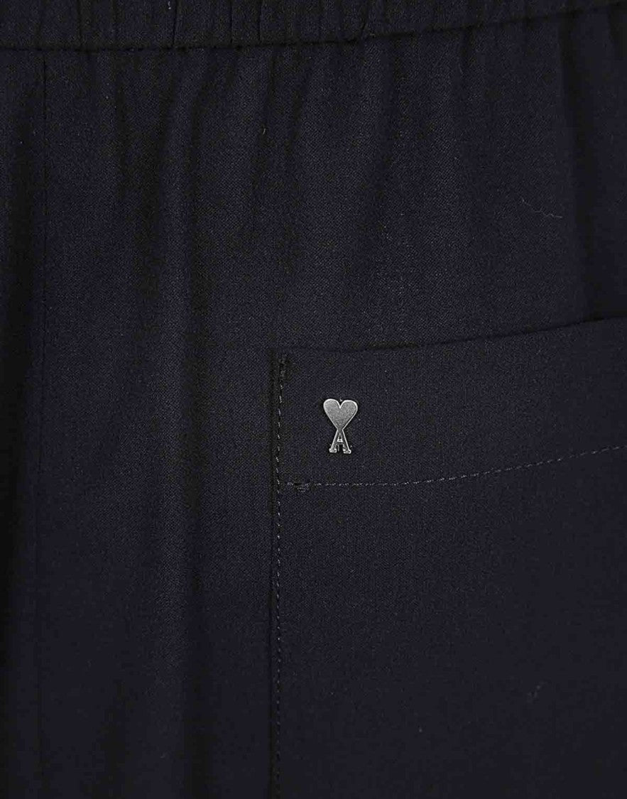 Ami Paris Cotton Crepe De Coeur Logo Plaque Bermuda