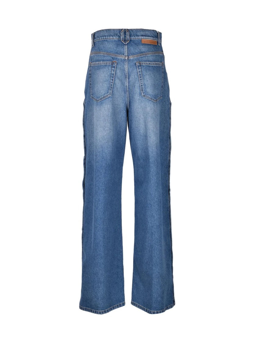 Stella Mccartney Blue Side Clip High-Waisted Wide-Leg Jeans